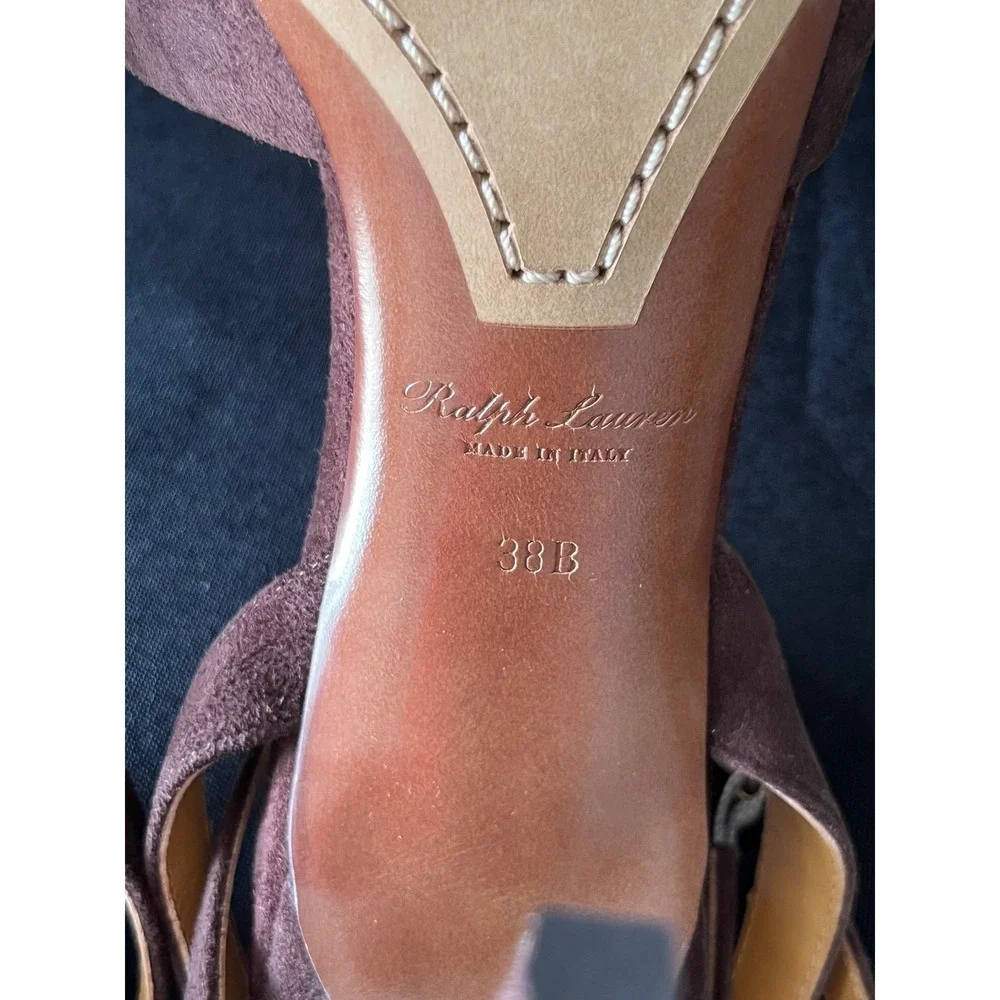 Ralph Lauren Purple Label Brown Suede Criss Cross Ankle‎ Strap Heels Size 38B